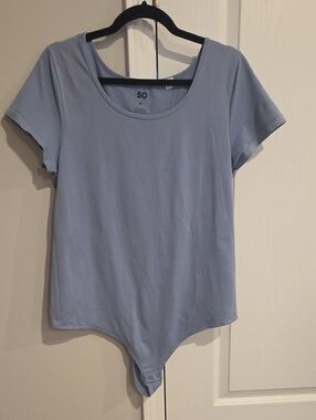 SO Light Blue Short Sleeve Scoop Neck Bodysuit